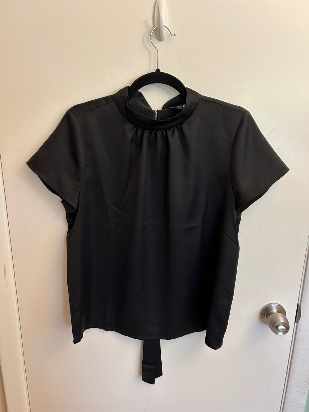 J. Crew Black Short-Sleeve Tie-Neck Top in Everyday Crepe - Picture 2 of 5
